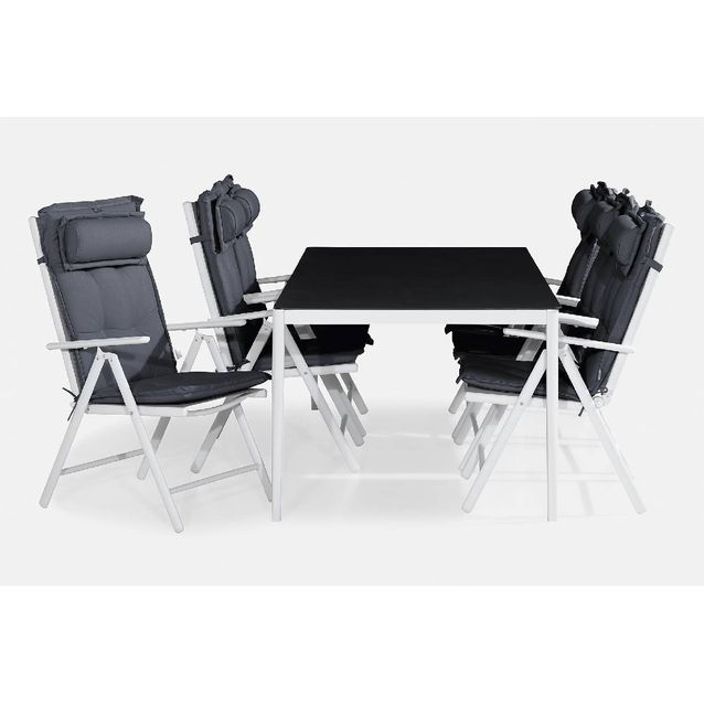 Ruokailuryhmä Alex 6 Maggie tuolia + harmaat pehmusteet tyynyllä harmaa