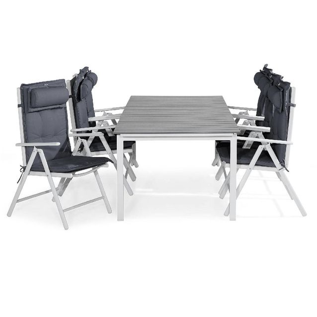 Ruokailuryhmä Tunis 6 Maggie tuolia + harmaat pehmusteet tyynyllä harmaa