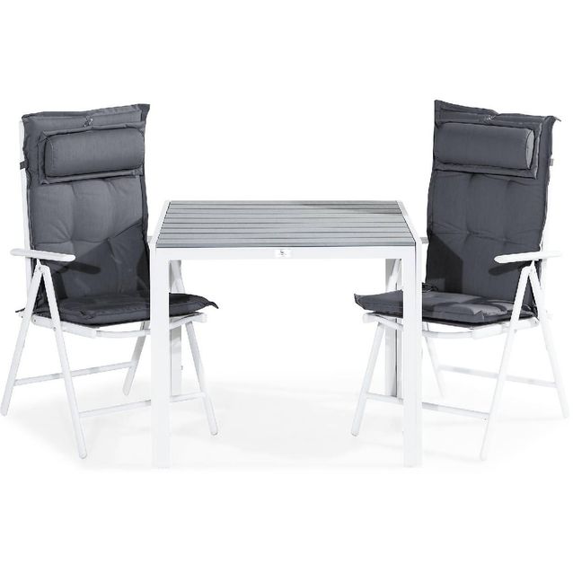 Ruokailuryhmä Tunis 2 Maggie tuolia + harmaat pehmusteet tyynyllä harmaa