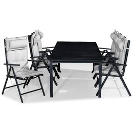 Ruokailuryhmä Tunis 6 Maggie tuolia + valkoiset pehmusteet tyynyllä musta