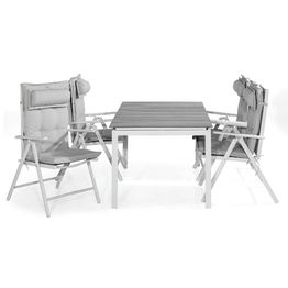 Ruokailuryhmä Tunis 4 Maggie tuolia + valkoiset pehmusteet tyynyllä harmaa