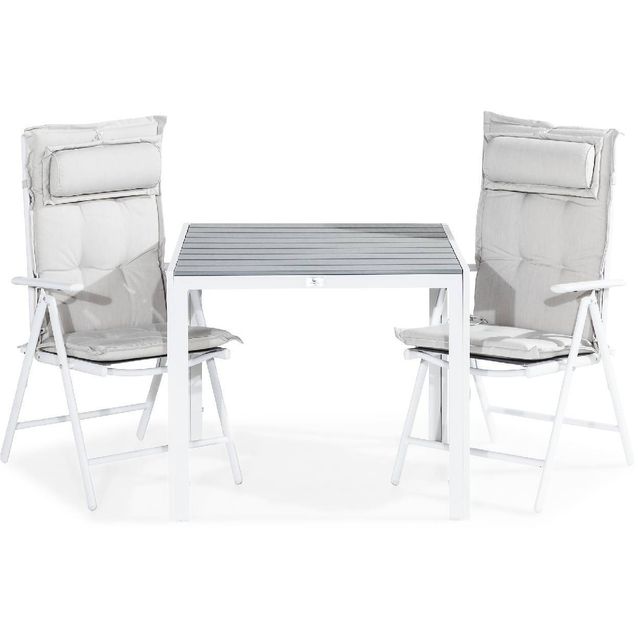 Ruokailuryhmä Tunis 2 Maggie tuolia + valkoiset pehmusteet tyynyllä harmaa