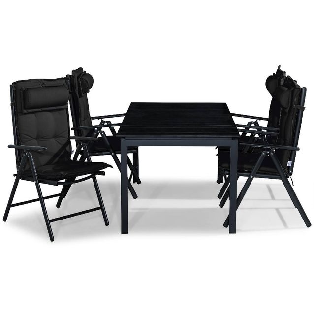 Ruokailuryhmä Tunis 4 Maggie tuolia + mustat pehmusteet tyynyllä musta