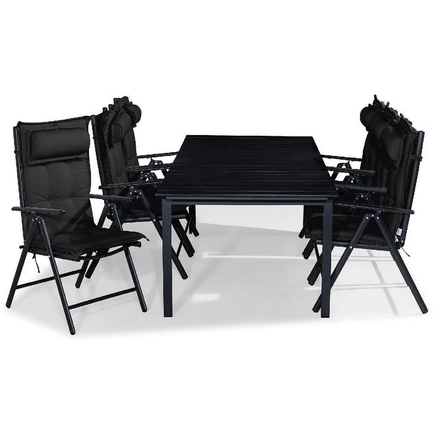 Ruokailuryhmä Tunis 6 Maggie tuolia + mustat pehmusteet tyynyllä musta