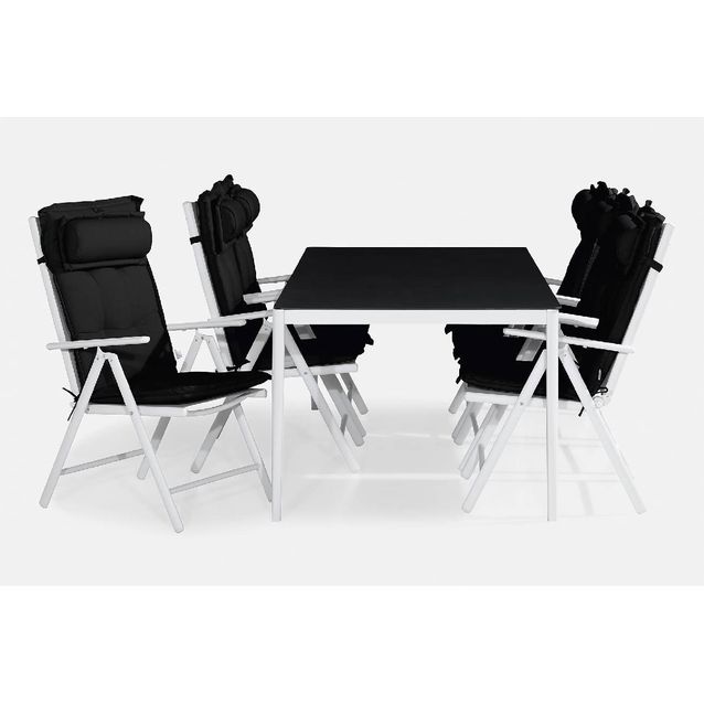 Ruokailuryhmä Alex 6 Maggie tuolia + mustat pehmusteet tyynyllä harmaa