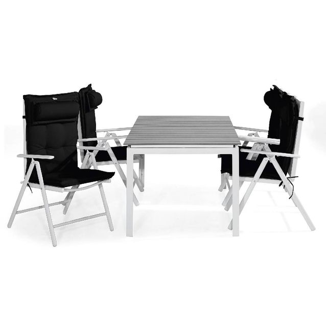 Ruokailuryhmä Tunis 4 Maggie tuolia + mustat pehmusteet tyynyllä harmaa