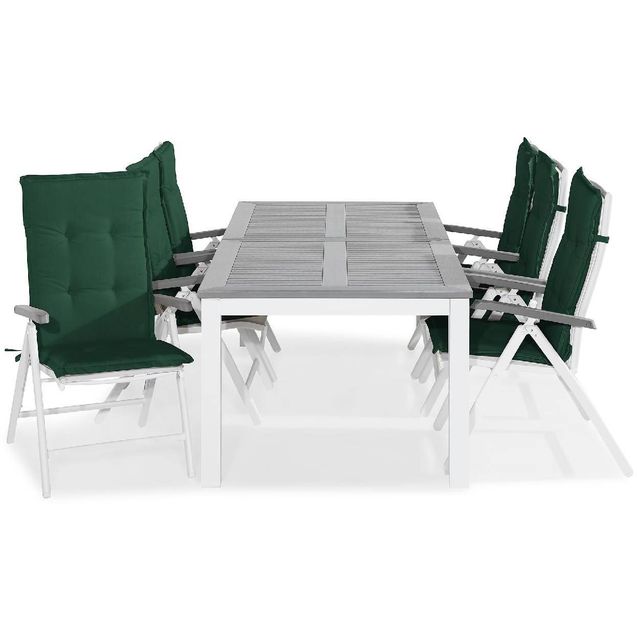 Ruokailuryhmä Monaco 6 Monaco tuolia + vihreät pehmusteet harmaa