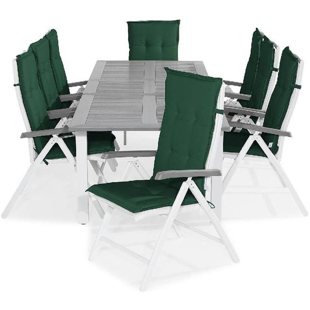Ruokailuryhmä Monaco 8 Monaco tuolia + vihreät pehmusteet harmaa