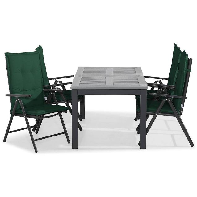 Ruokailuryhmä Monaco 4 Maggie tuolia + vihreät pehmusteet musta