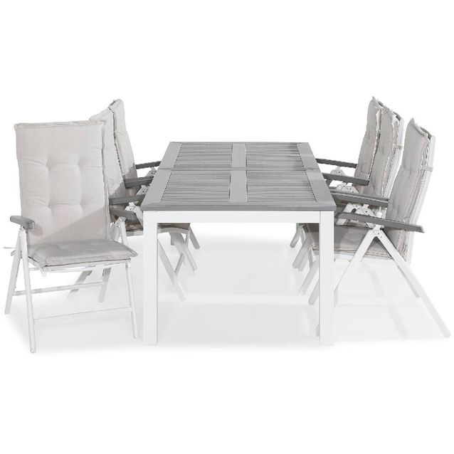 Ruokailuryhmä Monaco 6 Monaco tuolia + valkoiset pehmusteet harmaa