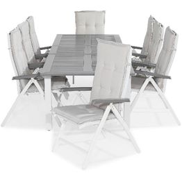 Ruokailuryhmä Monaco 8 Monaco tuolia + valkoiset pehmusteet harmaa