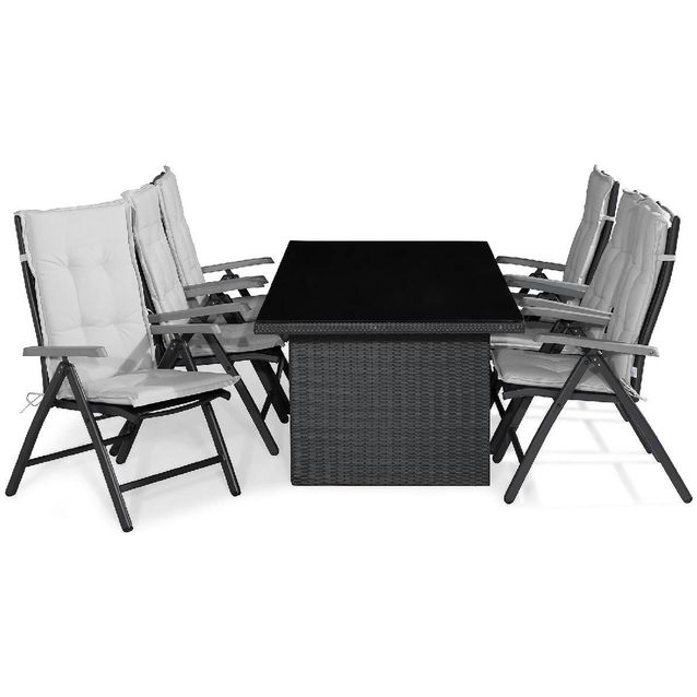 Ruokailuryhmä Majestic 6 Monaco tuolia + valkoiset pehmusteet harmaa