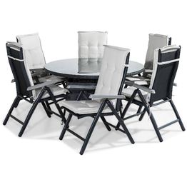 Ruokailuryhmä Thor 6 Monaco tuolia + valkoiset pehmusteet musta