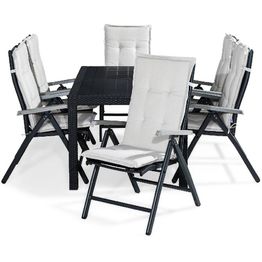 Ruokailuryhmä Melody 6 Monaco tuolia + valkoiset pehmusteet musta