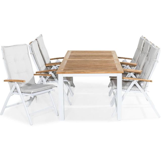 Ruokailuryhmä Las Vegas 6 Las Vegas Lyx tuolia + valkoiset pehmusteet valkoinen/puu