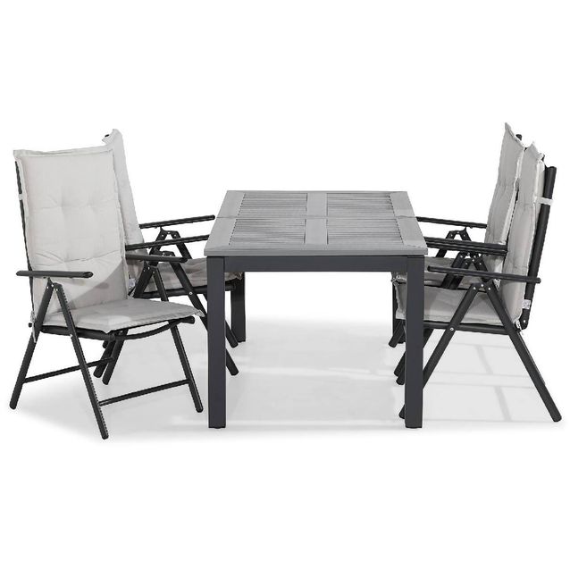 Ruokailuryhmä Monaco 4 Maggie tuolia + harmaat pehmusteet musta