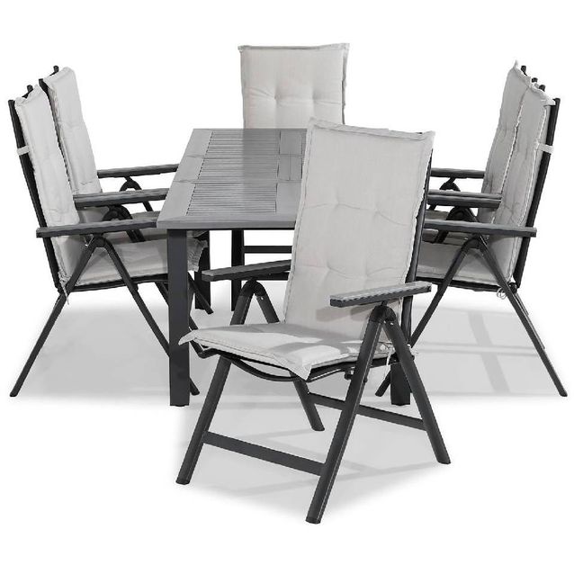 Ruokailuryhmä Monaco 152-210 6 Monaco Light tuolia + valkoiset pehmusteet musta