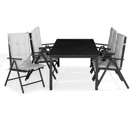 Ruokailuryhmä Tunis 6 Maggie tuolia + valkoiset pehmusteet musta