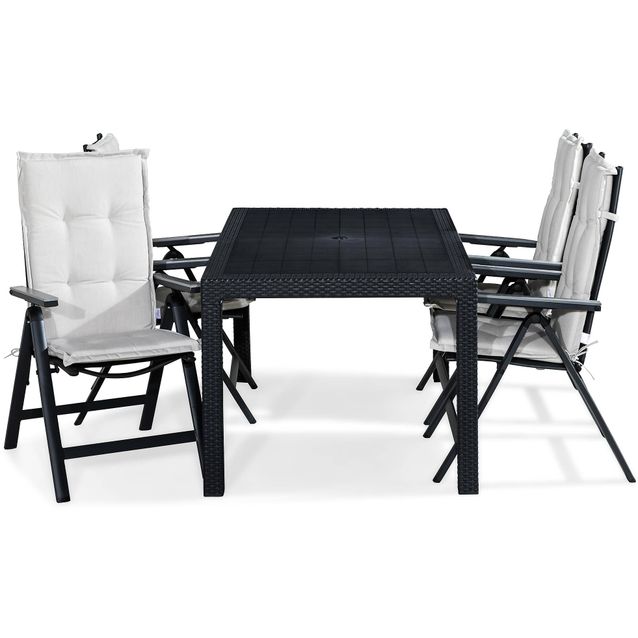 Ruokailuryhmä Melody 4 Monaco Light tuolia + valkoiset pehmusteet musta