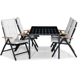 Ruokailuryhmä Tunis 4 Las Vegas Lyx tuolia + valkoiset pehmusteet musta