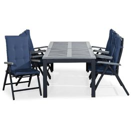 Ruokailuryhmä Monaco 6 Monaco tuolia + siniset pehmusteet musta