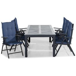 Ruokailuryhmä Monaco 220-280 6 Maggie tuolia + siniset pehmusteet musta