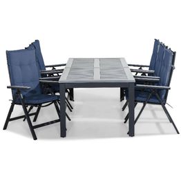 Ruokailuryhmä Monaco 220-280 6 Monaco Light tuolia + pehmusteet musta/harmaa/sininen