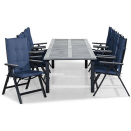 Ruokailuryhmä Monaco 8 Monaco Light tuolia + siniset pehmusteet musta