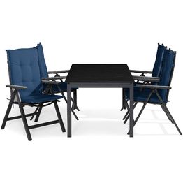 Ruokailuryhmä Tunis 4 Monaco Light tuolia + siniset pehmusteet musta