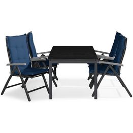 Ruokailuryhmä Tunis 4 Monaco Lyx tuolia + siniset pehmusteet musta