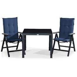 Ruokailuryhmä Tunis 2 Monaco Light tuolia + siniset pehmusteet musta