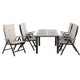 Ruokailuryhmä Monaco 152-210 6 säätötuolia + valkoiset pehmusteet musta