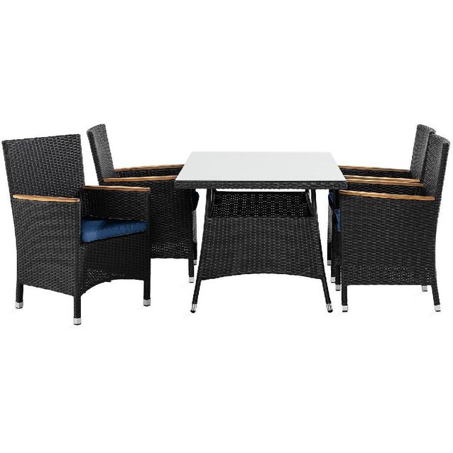 Ruokailuryhmä Thor 4 Thor Lyx nojatuolia + siniset pehmusteet musta