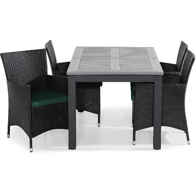 Ruokailuryhmä Monaco jatkettava 4 Thor nojatuolilla + vihreät pehmusteet musta