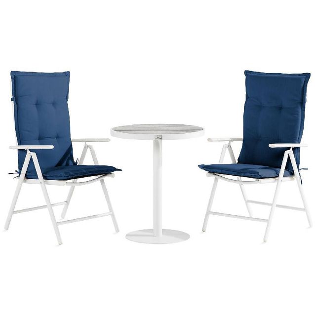 Säätötuolisetti Tunis + siniset pehmusteet valkoinen