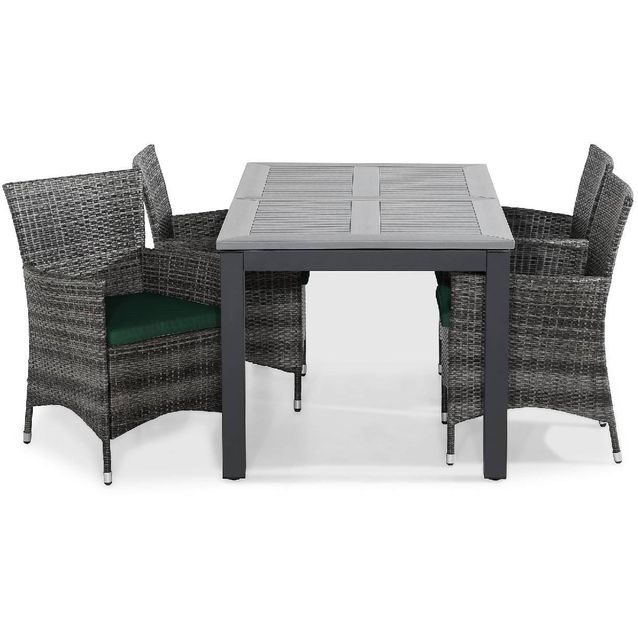 Ruokailuryhmä Monaco jatkettava 4 Thor tuolia + vihreät pehmusteet harmaa