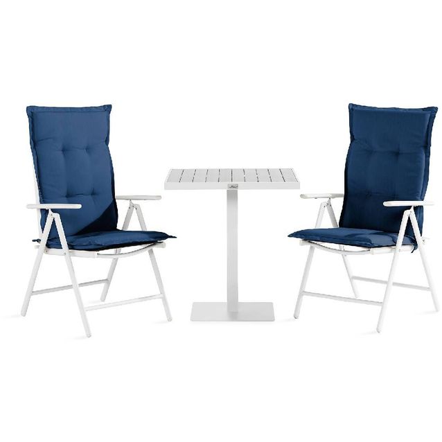 Parvekeryhmä Tunis neliö 2 Maggie säätötuolia + siniset pehmusteet valkoinen