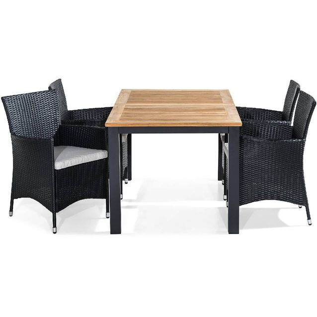 Ruokailuryhmä Las Vegas 4 Thor tuolia + valkoiset pehmusteet musta