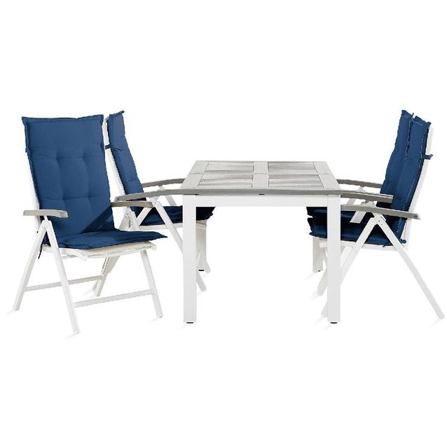 Ruokailuryhmä Monaco 4 säätötuolia + siniset pehmusteet harmaa