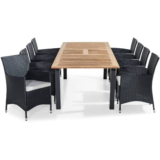 Ruokailuryhmä Las Vegas 8 Thor tuolia + valkoiset pehmusteet musta