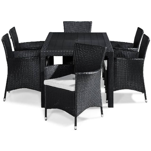 Ruokailuryhmä Melody 6 Thor tuolia + valkoiset pehmusteet musta