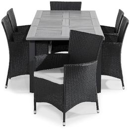 Ruokailuryhmä Monaco 152-210 6 Thor tuolia + valkoiset pehmusteet musta