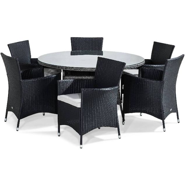 Ruokailuryhmä Thor 6 tuolia + valkoiset pehmusteet musta/harmaa