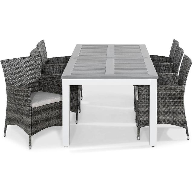 Ruokailuryhmä Monaco 220-280 6 Thor tuolia + valkoiset pehmusteet harmaa