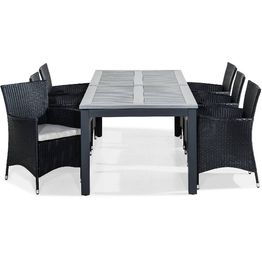 Ruokailuryhmä Monaco jatkettava 6 Thor nojatuolia + valkoiset pehmusteet musta