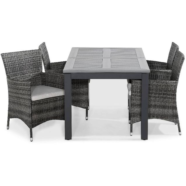 Ruokailuryhmä Monaco jatkettava 4 Thor nojatuolia + valkoiset pehmusteet harmaa