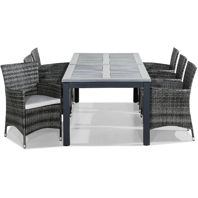 Ruokailuryhmä Monaco 220-280 6 Thor tuolia + valkoiset pehmusteet musta