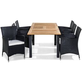 Ruokailuryhmä Las Vegas 152-210 6 Thor tuolia + valkoiset pehmusteet musta