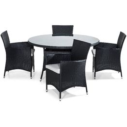 Ruokailuryhmä Thor pyöreä 4 Thor tuolia + valkoiset pehmusteet musta