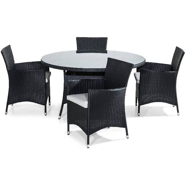 Ruokailuryhmä Thor pyöreä 4 Thor tuolia + valkoiset pehmusteet musta